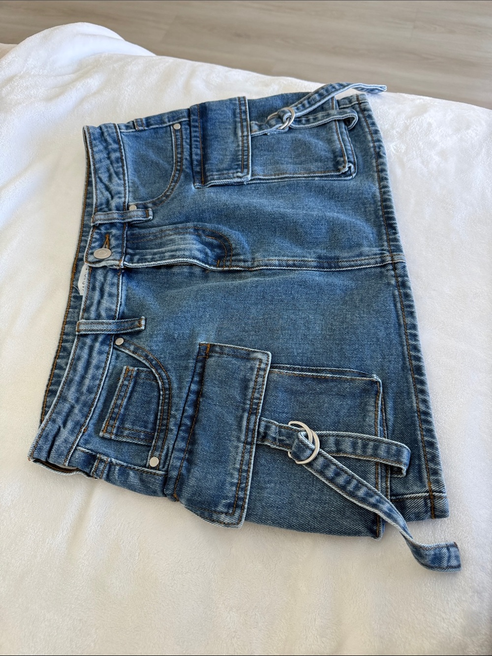 Fashion Nova Medium Blue Denim Cargo Mini Skirt
